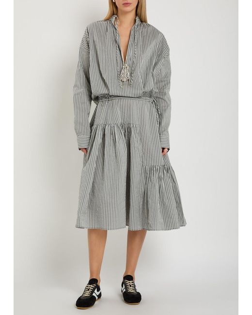 Dries Van Noten Gray Denvo Striped Cotton-Blend Poplin Midi Dress
