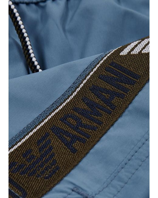 Emporio Armani Blue Logo Striped Shell Swim Shorts for men