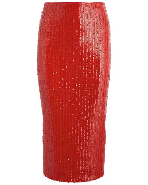 ROTATE SUNDAY Red Sequin-Embellished Tulle Midi Skirt