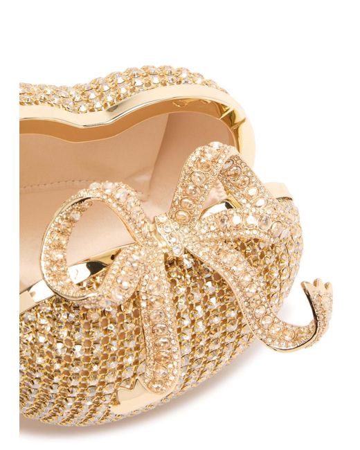 Self-Portrait Metallic Heart Crystal-Embellished Satin Clutch