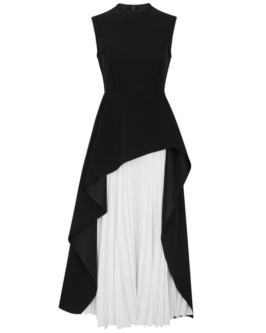 Solace London Black Severny Peplum Pleated Midi Dress