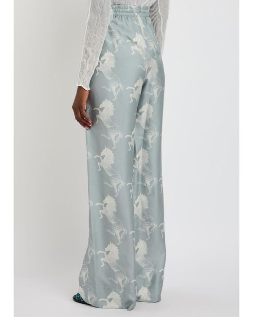 Stella McCartney Blue Printed Wide-Leg Silk Trousers