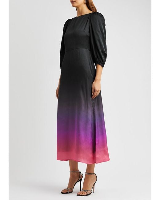 Olivia Rubin Purple Lara Ombré Satin Midi Dress