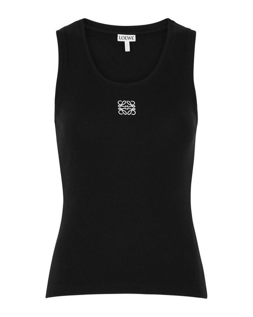 Loewe Black Anagram-embroidered Ribbed Stretch-cotton Top