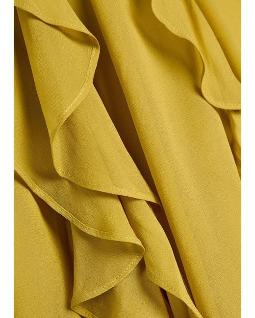 De La Vali Yellow Mayara Scar-Effect Ruffled Chiffon Gown