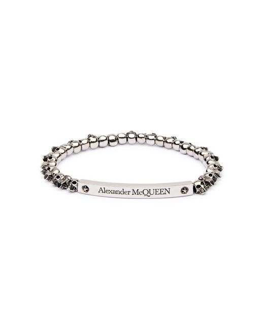 McQueen Metallic Skull Logo Bracelet for men