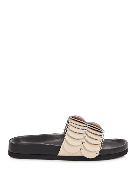 Paco Rabanne Pacoio Cream Leather Sliders in Beige (Natural) | Lyst UK