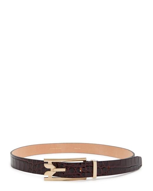 Victoria Beckham White Dorian Pin Buckle Crocodile-Effect Leather Belt