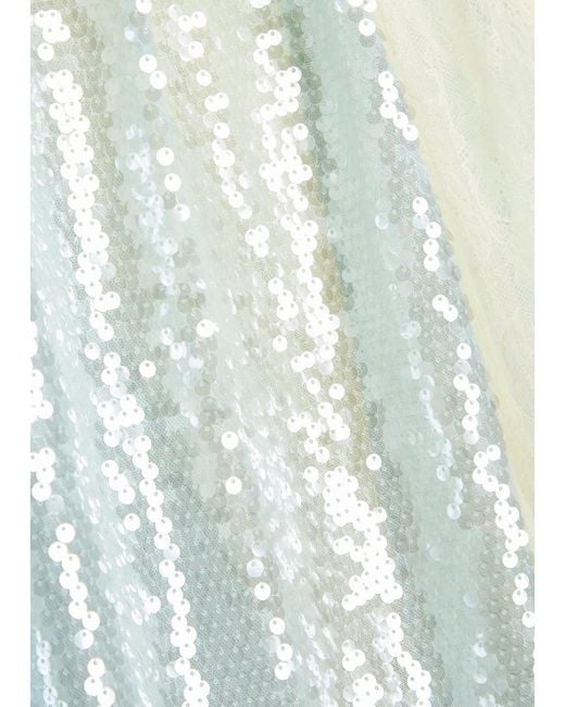 Roberta Einer White Drama Sequin-Embellished Stretch-Mesh Maxi Dress