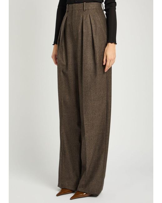 Saint Laurent Brown Subtle-Chevron Straight-Leg Wool Trousers
