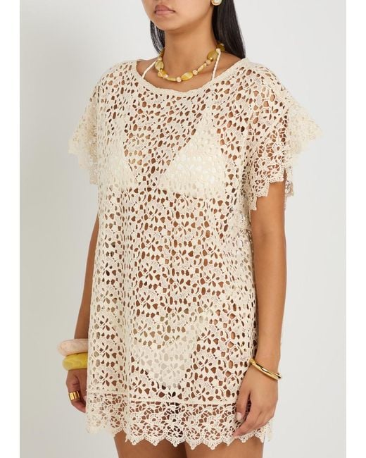 Suzie Kondi Natural Kristina Open Cotton-Knit Mini Kaftan