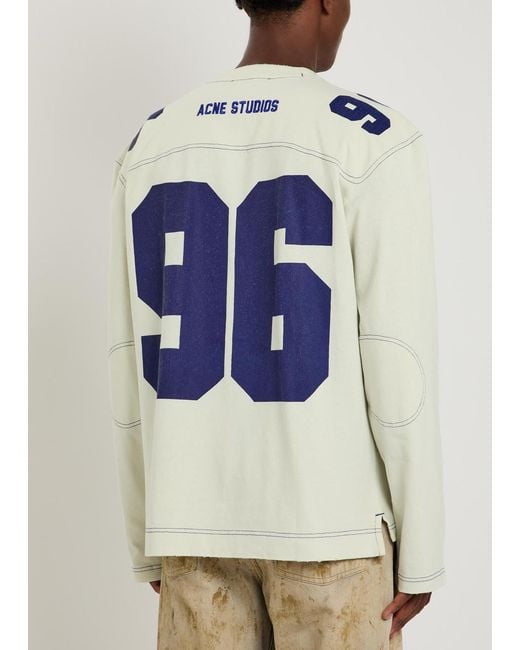 Acne Blue Printed Long-Sleeve Cotton T-Shirt for men