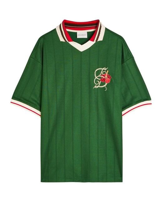 Drole de Monsieur Green Polo D Hibiscus Embroidered Jersey Polo Shirt for men