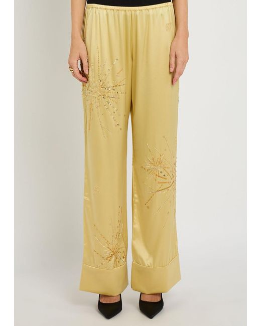 BERNADETTE Yellow Louis Embellished Stretch-Silk Trousers