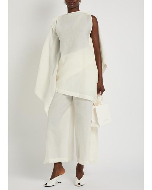 Issey Miyake White Draped Wide-Leg Paper-Blend Trousers