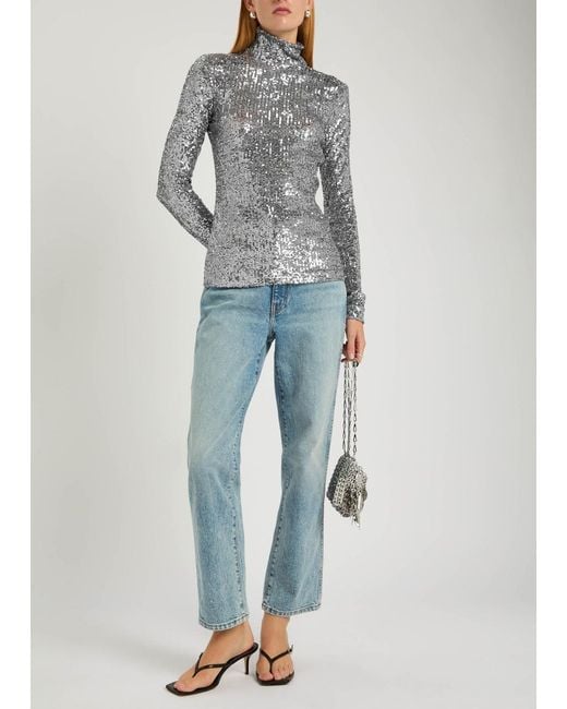 Rabanne Gray Sequin-Embellished Mesh Top