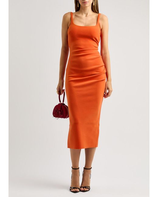 Bec & Bridge Karina Tuck Ruched Midi Dress in Orange | Lyst UK