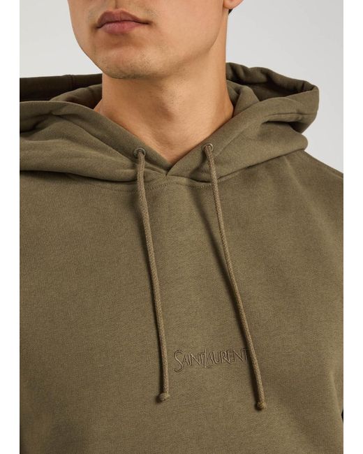 Saint Laurent Green Logo-Embroidered Hooded Cotton Sweatshirt for men