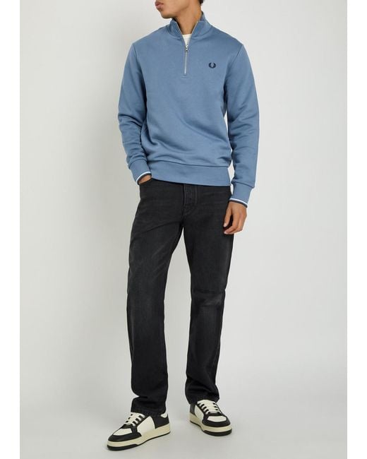 Fred Perry Blue Half-Zip Cotton Sweatshirt for men