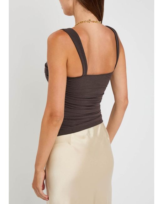 Reformation Brown Trish Ruched Stretch-Cotton Top