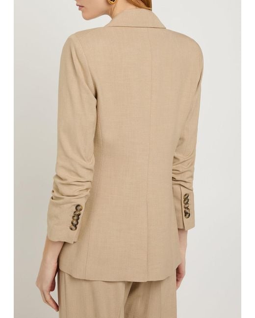 Veronica Beard Natural Battista Gathered-Sleeve Woven Blazer