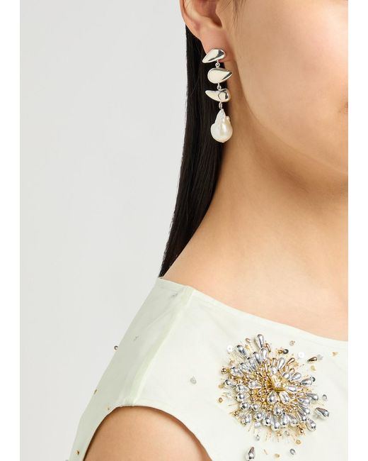 Agmes White Flora Pearl-Embellished Sterling Drop Earrings