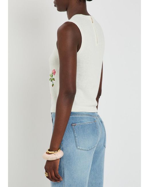 Alice + Olivia White Reva Floral-Embroidered Knit Top