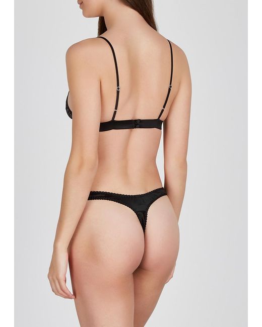 Fleur Of England Black Signature Silk-Blend Thong