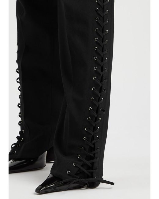 Jean Paul Gaultier Black Lace-Up Straight-Leg Wool Trousers