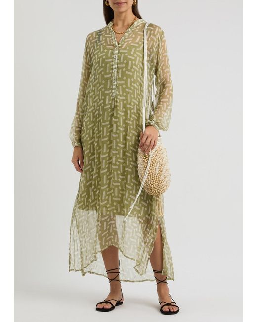 Cloe Cassandro Green Andrea Printed Silk-Georgette Maxi Dress