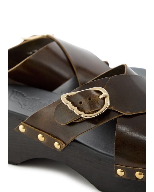 Ancient Greek Sandals Brown Marilisa Stud-Embellished Leather Clog Sandals