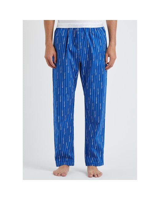 Calvin Klein Blue Logo-Print Stretch-Cotton Pyjama Trousers for men