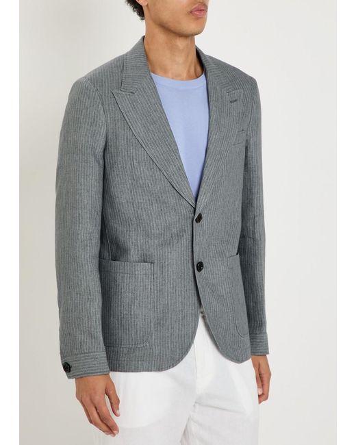 Oliver Spencer Gray Pinstripe Cotton-Blend Blazer for men