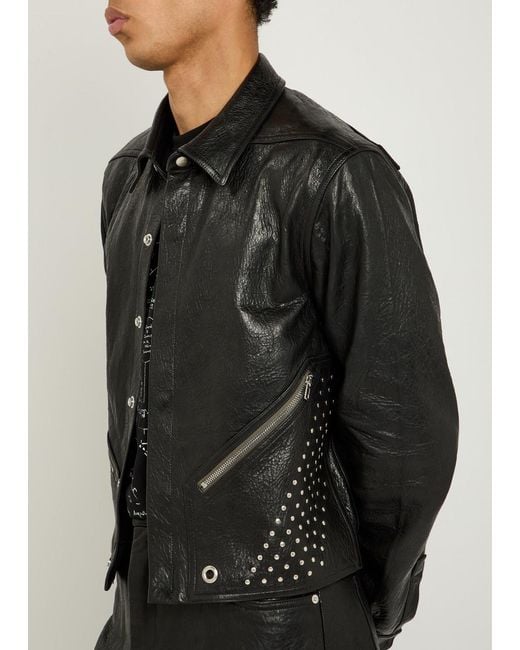Rick Owens Black Alice Studded Grained Leather Jacket for men