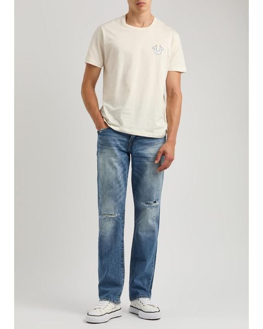 True Religion Blue Ricky Distressed Straight-Leg Jeans for men