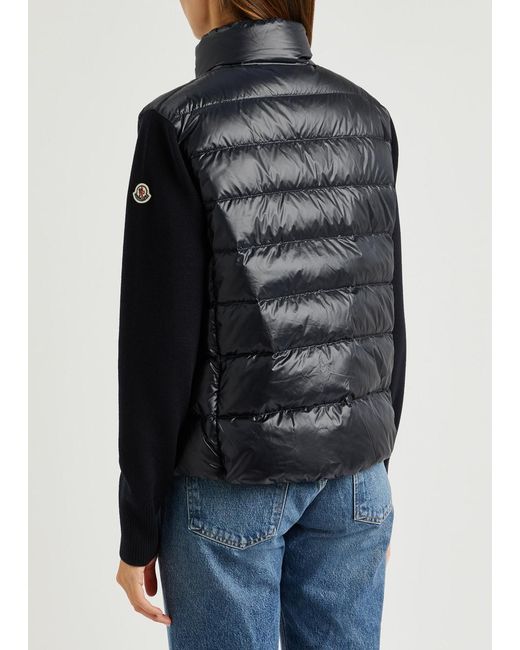Moncler Black Quilted Shell And Wool Cardigan