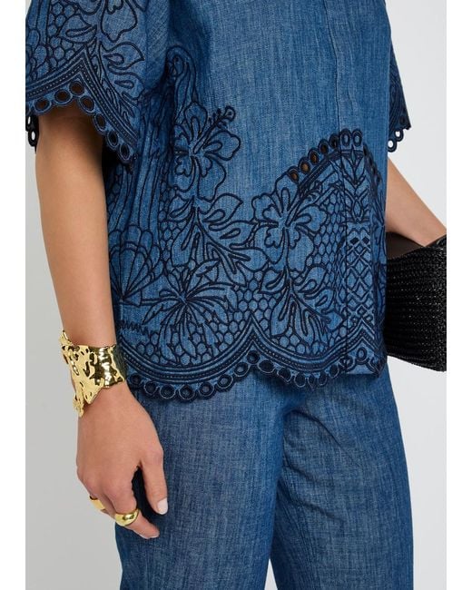 Zimmermann Blue Coco Embroidery Shirt