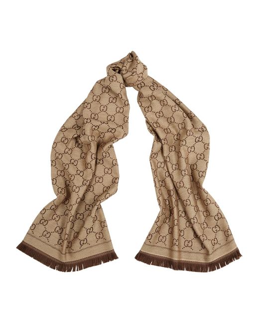Gucci Natural Camel gg-jacquard Wool Scarf