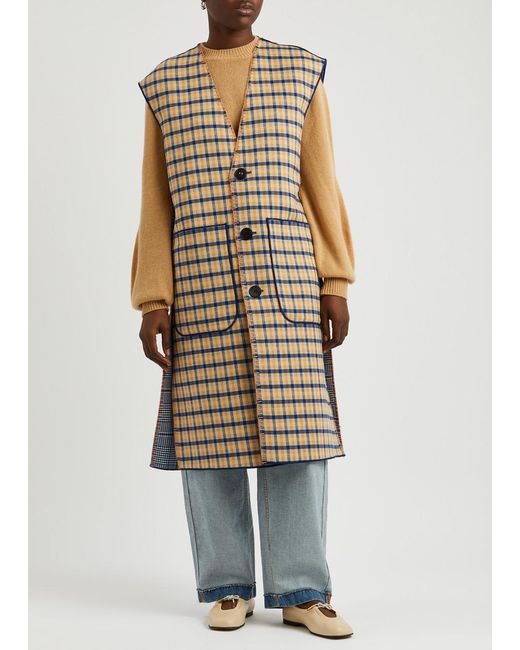 Marni Blue Reversible Checked Wool-Blend Gilet