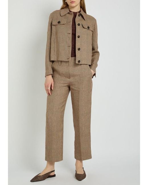 Brunello Cucinelli Natural Houndstooth Straight-Leg Trousers