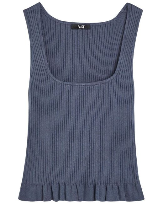 PAIGE Blue Bronwyn Ribbed Cotton-Blend Tank