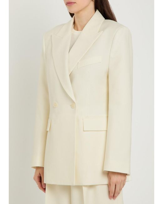 Anine Bing Natural Tiphaine Double-Breasted Woven Blazer