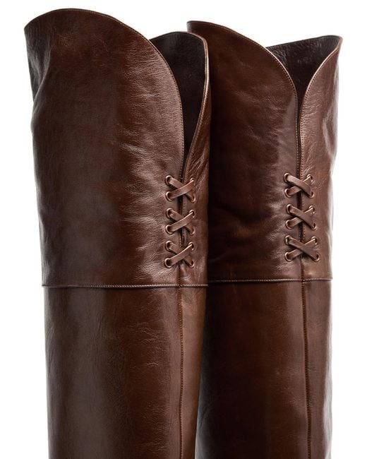 Chloé Brown Eve 90 Glossed-Leather Over-The-Knee Lace-Up Boots