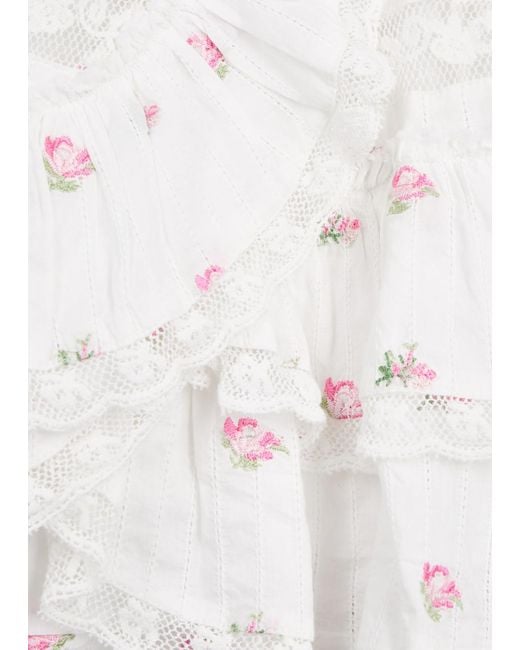 LoveShackFancy White Agnessa Floral-Embroidered Cotton Mini Skirt