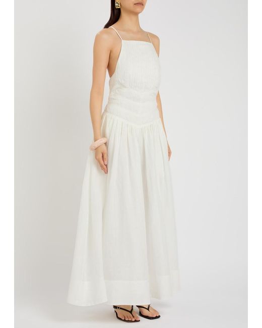 Aje. White Helene Pleated Ramie Maxi Dress