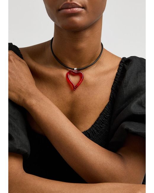 SANDRALEXANDRA Red Heart Of Glass Xl Leather Cord Necklace