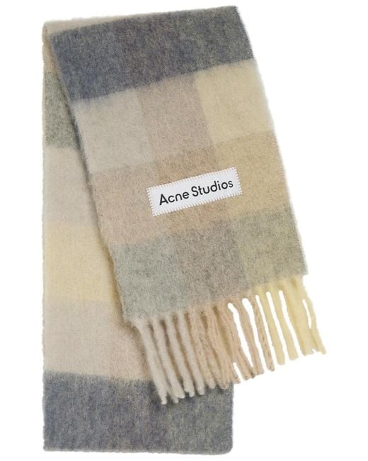 Acne Gray Vally Checked Wool-Blend Scarf