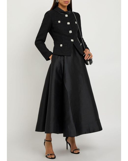 Self-Portrait Black Tailored Bouclé And Taffeta Midi Dress