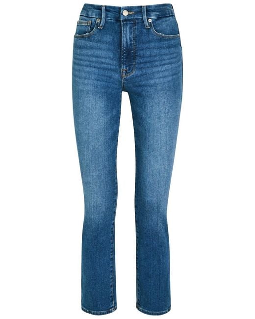 GOOD AMERICAN Blue Slim Straight-Leg Cropped Jeans