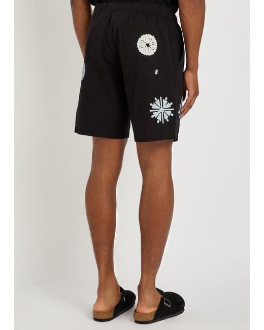 Wax London Black Kurt Embroidered Cotton And Linen-Blend Shorts for men